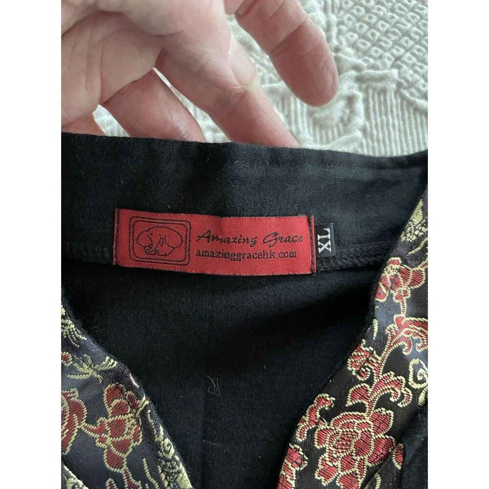 Amazing Grace Asian Shirt Mandarin Collar Braid-Button Dragon Logo Ladies XL